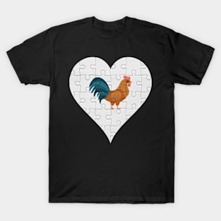 Jigsaw  Rooster Heart Design - Farm Animals Rooster T-Shirt